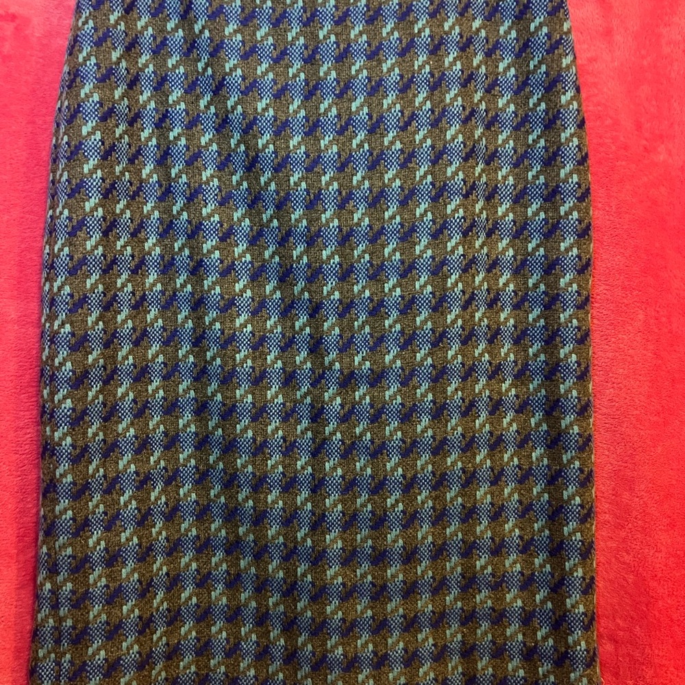 Talbots Blue and Brown Houndstooth Pencil Skirt